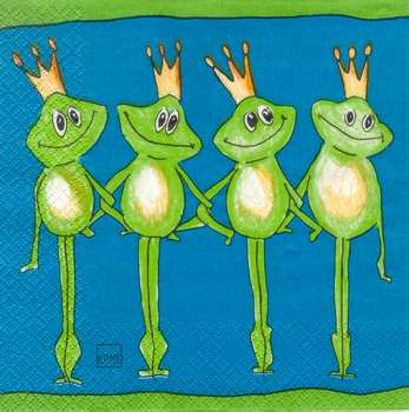 Serviette Froschkönig, Hintergrund hellblau, Rarität